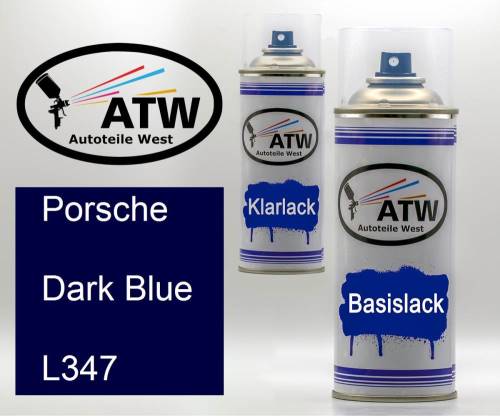 Porsche, Dark Blue, L347: 400ml Sprühdose + 400ml Klarlack - Set, von ATW Autoteile West.